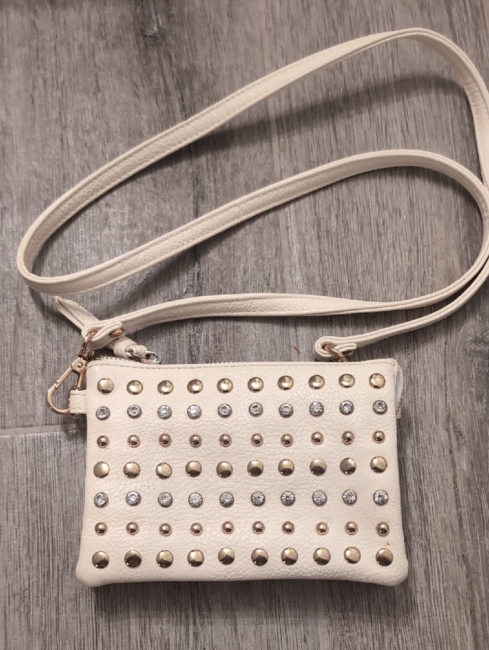 Cream Studded Crossbody Bag with Adjustable Strap